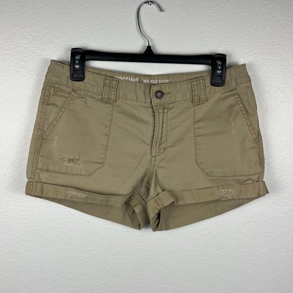 Mossimo | Khaki Womens Distressed Chino Cuffed Mid Rise Cotton Shorts, 4 - Picture 1 of 10